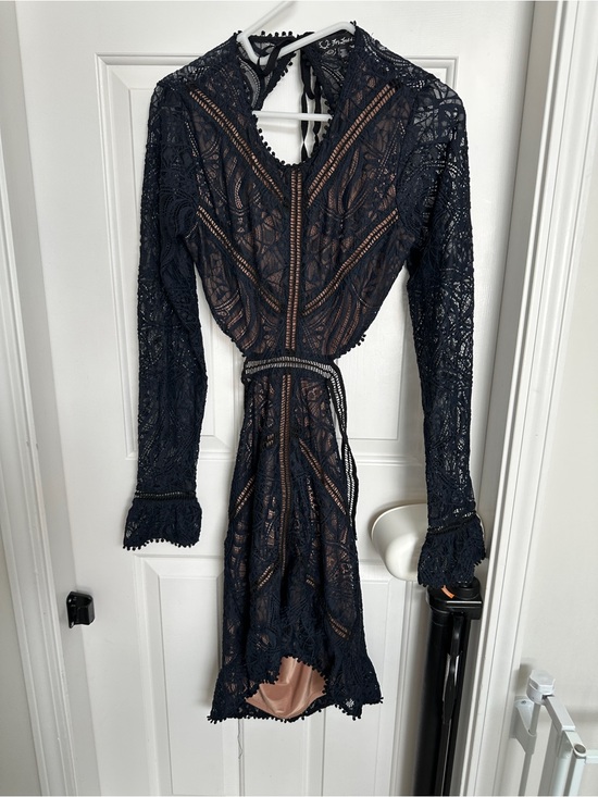 For Love And Lemons Dresses & Skirts - For Love & Lemons Black (Dark Navy) Lace Backless Long Sleeve Mini Dress - L